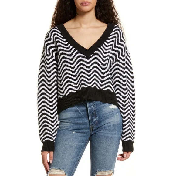 PacSun Sweaters Pacsun Intarsia Vneck Black White Zig Zag